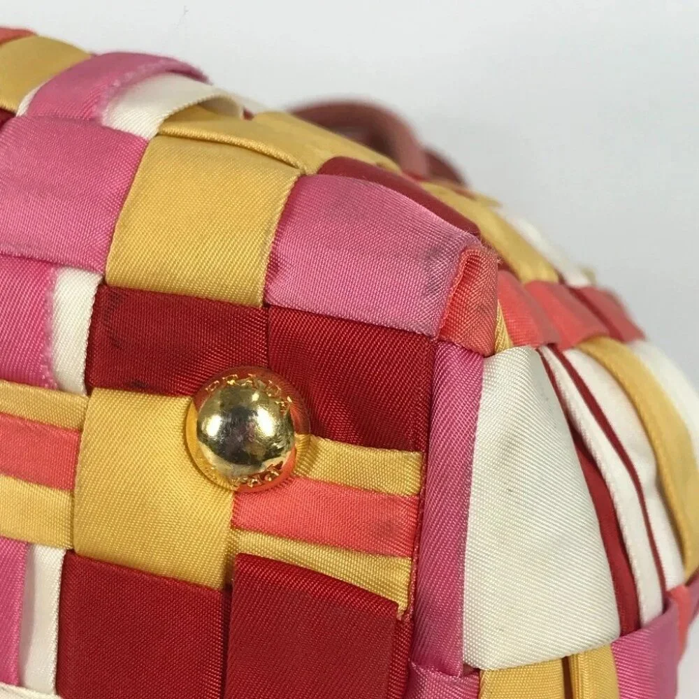 PRADA Braided Logo triangle logo plate Bag Tote Bag Hand Bag Nylon pink/White - Picture 8 of 14
